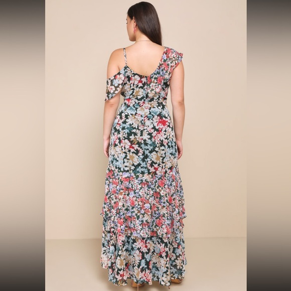 NWT Lulus Radiant Hunter Green Floral Print Chiffon Maxi Dress - Picture 3 of 12